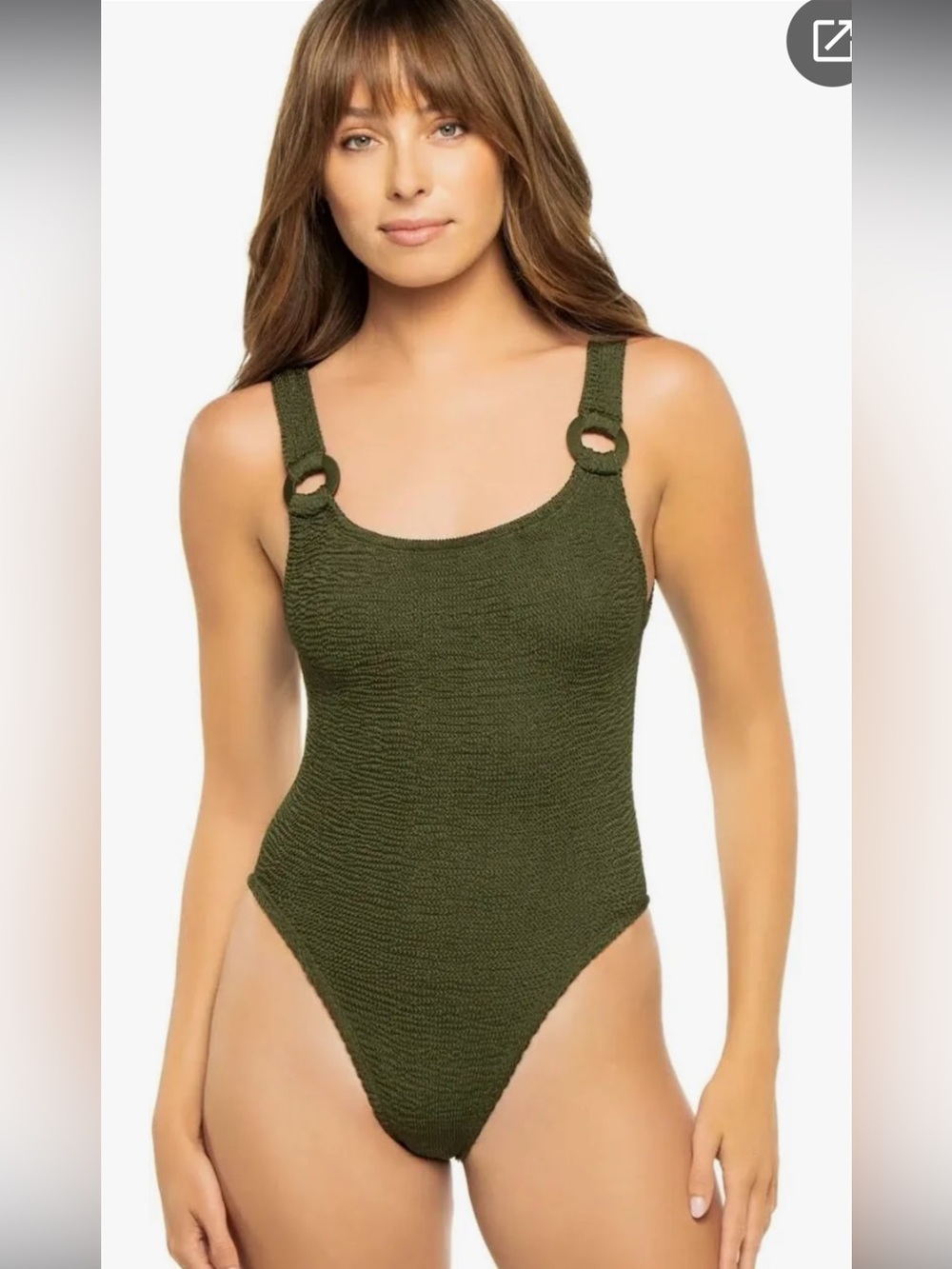 Hunza G Olive Green Textured One-Piece with Ring-Strap Detail